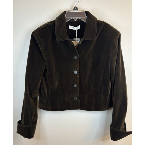 COMMENSE Velvet Lapel Short Blazer Women XL Chocolate Brown Crop Button Jacket - Picture 10 of 16